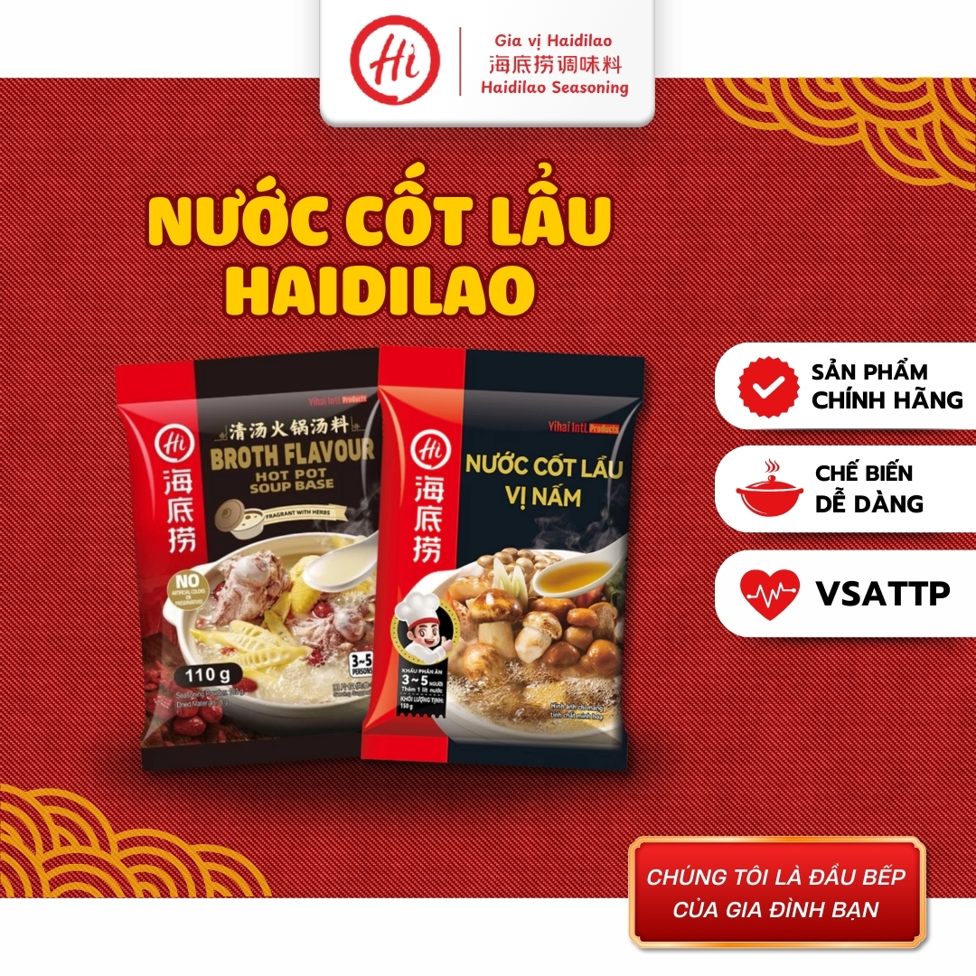 Gia vị Haidilao nước cốt lẩu vị Trường thọ bồi bổ sức khỏe/ vị Nấm ngọt thanh tốt cho sức khỏe