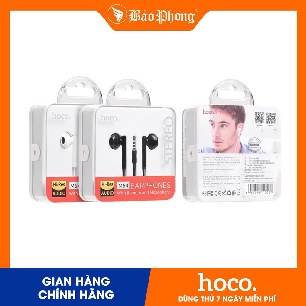 Tai Nghe Nhét Tai Hoco M64 dành cho dòng Iphone và Android có chân cắm 3.5mm