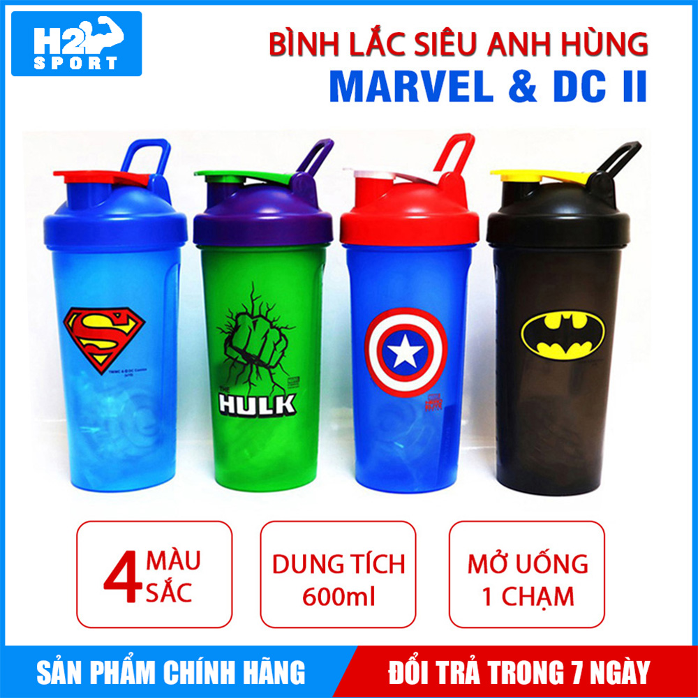 Bình lắc thể thao/tập gym logo siêu anh hùng marvel - dc 600ml