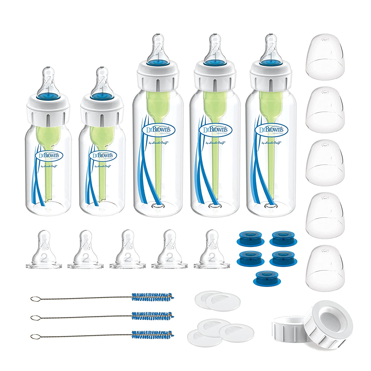 Set 5 bình sữa Dr Brown options cổ hẹp 120ml 250ml có van đặc biệt