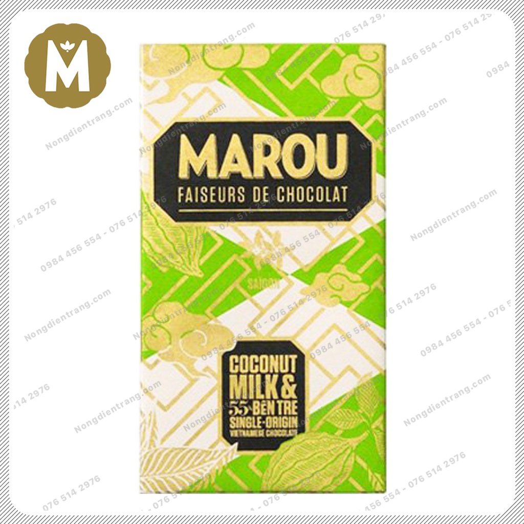 Marou Chocolate CocoNut & Milk Ben Tre 55% Socola Đen - Thanh 80g