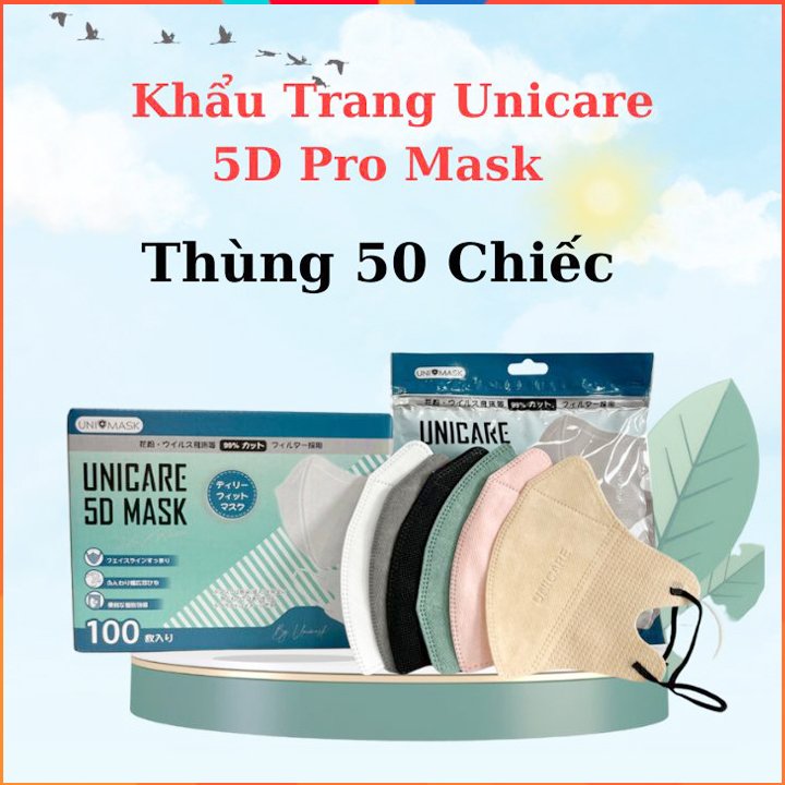 Khẩu Trang 5D Unimask Ngăn Ngừa Khói Bụi Cản Tia UV Thế Hệ Mới