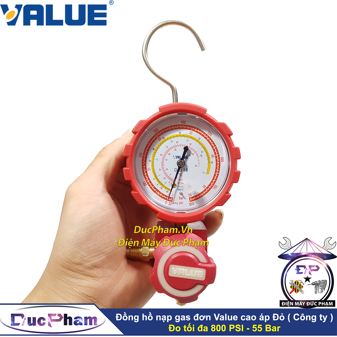 Đồng hồ nạp gas đơn Value đỏ cao áp ( Công Ty Vỏ Tiếng Anh )