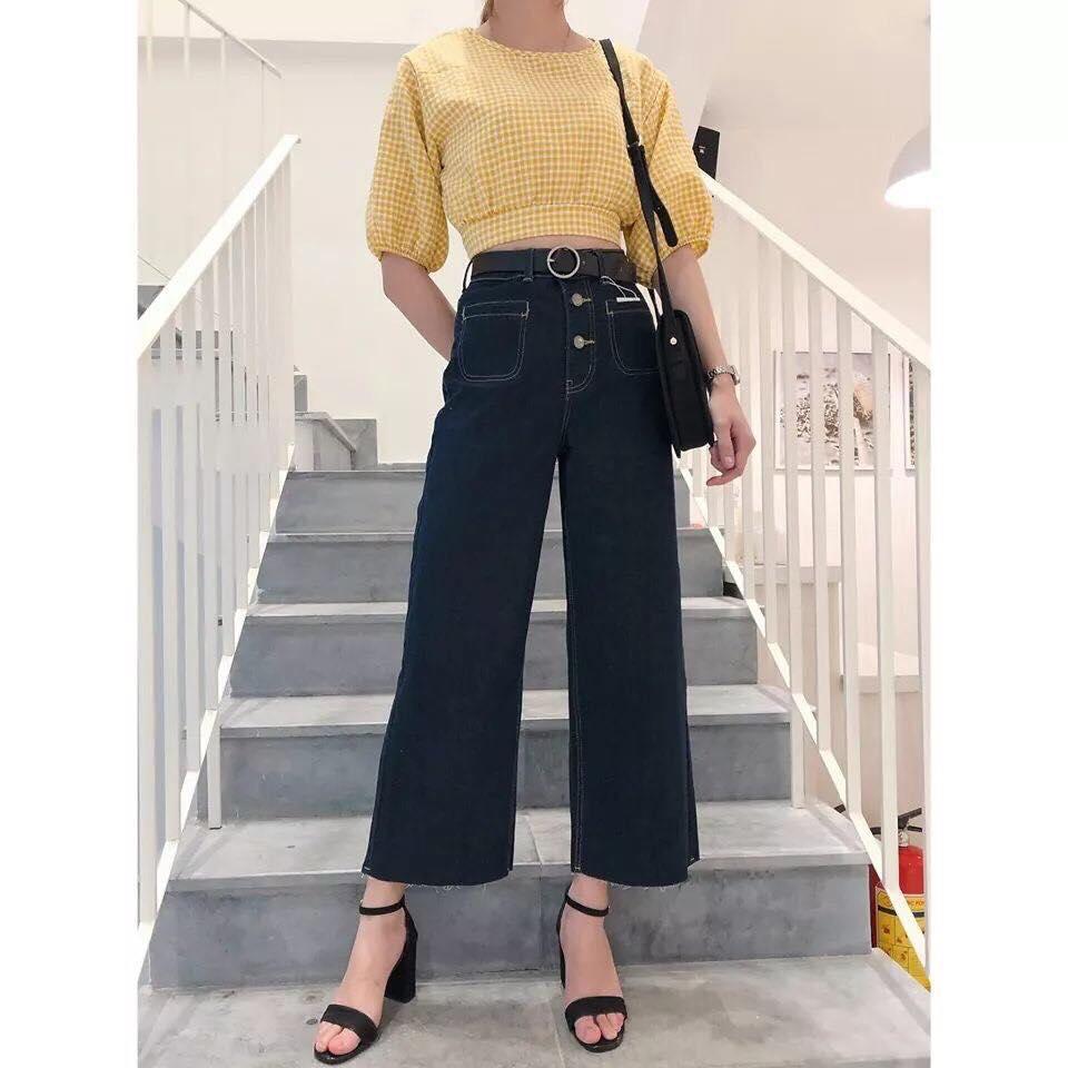 Quần jeans nữ 9 tấc ống rộng 2 túi trước cao cấp đẹp store 257