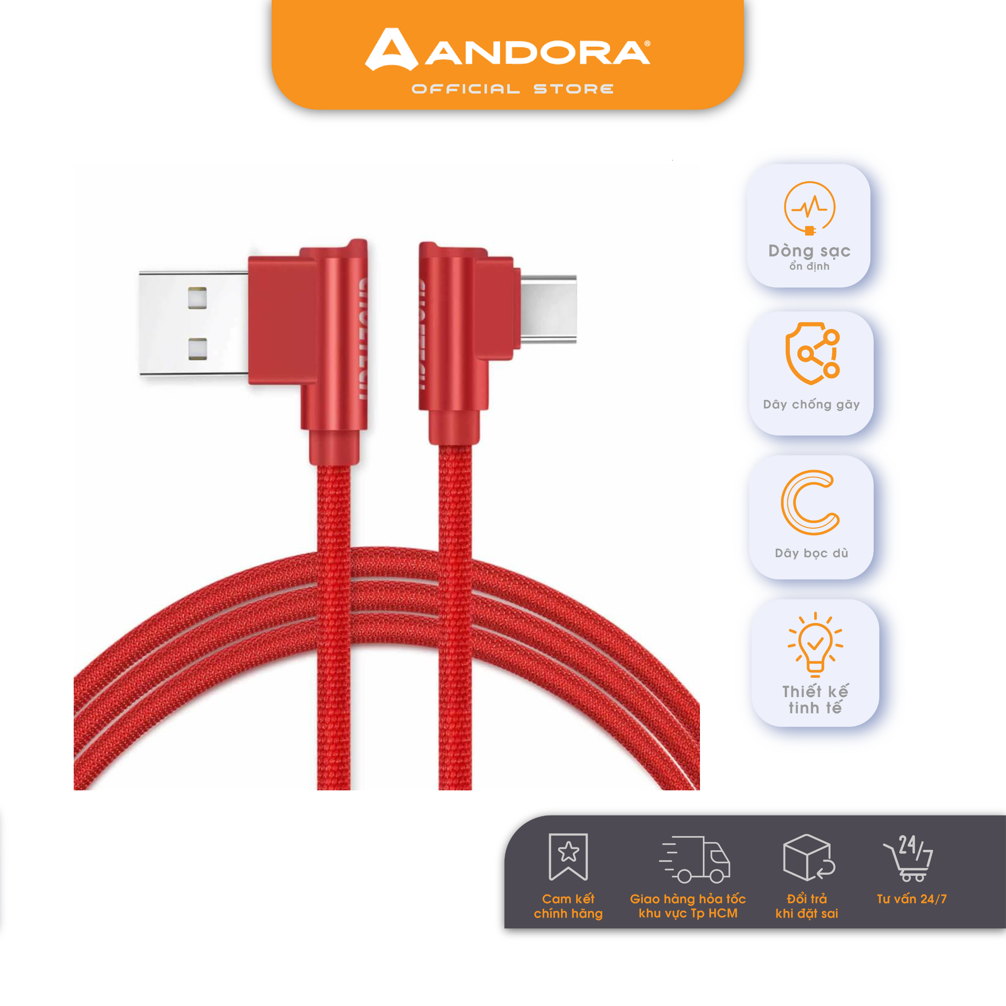 Dây cáp CHOETECH USB-A ra USB-C thiết kế hỗ trợ gaming - AC0011-101 - Red