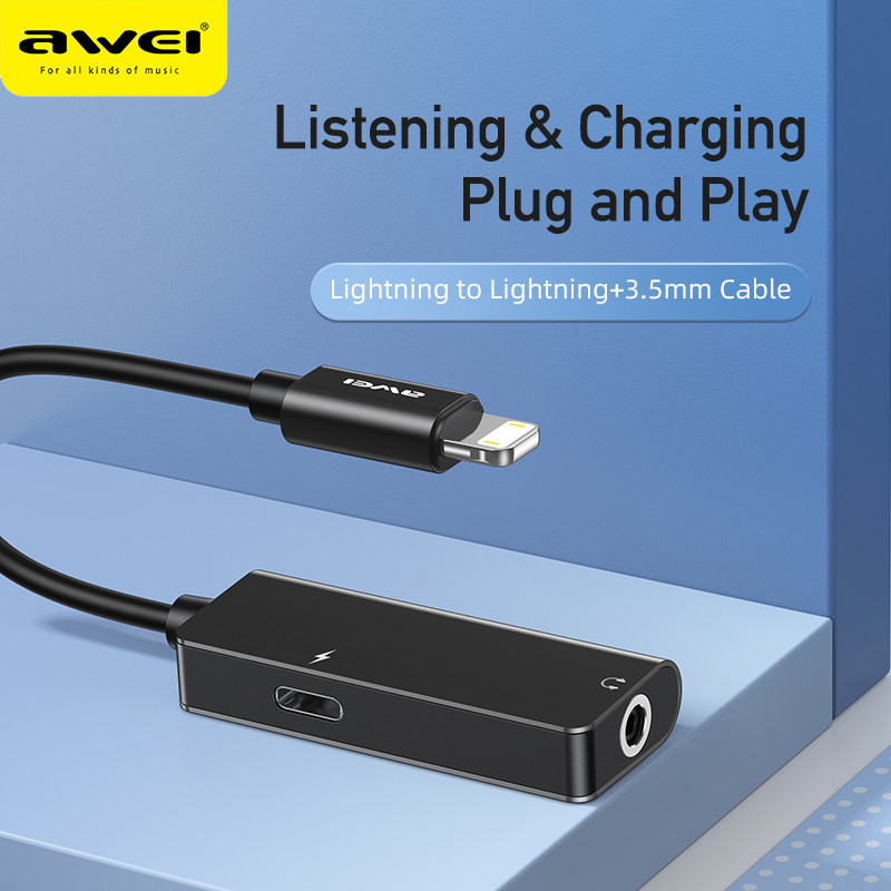 Awei cl-121 bộ chuyển đổi iphone jack 3.5mm cáp aux sang lighting type-c sạc nghe kết nối tai nghe loa adapter cho iphone 14 13 12 pro ipad huawei