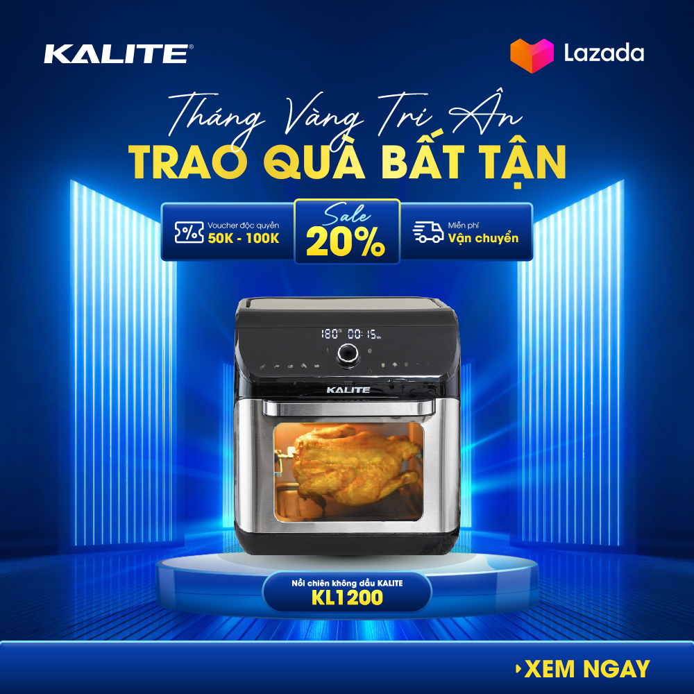 Nồi chiên không dầu Kalite KL1200 công suất 1800W dung tích lớn 12L, nồi chiên đa năng chiên nướng, rã đông, sấy hoa quả, làm bánh... bảo hành 24 tháng