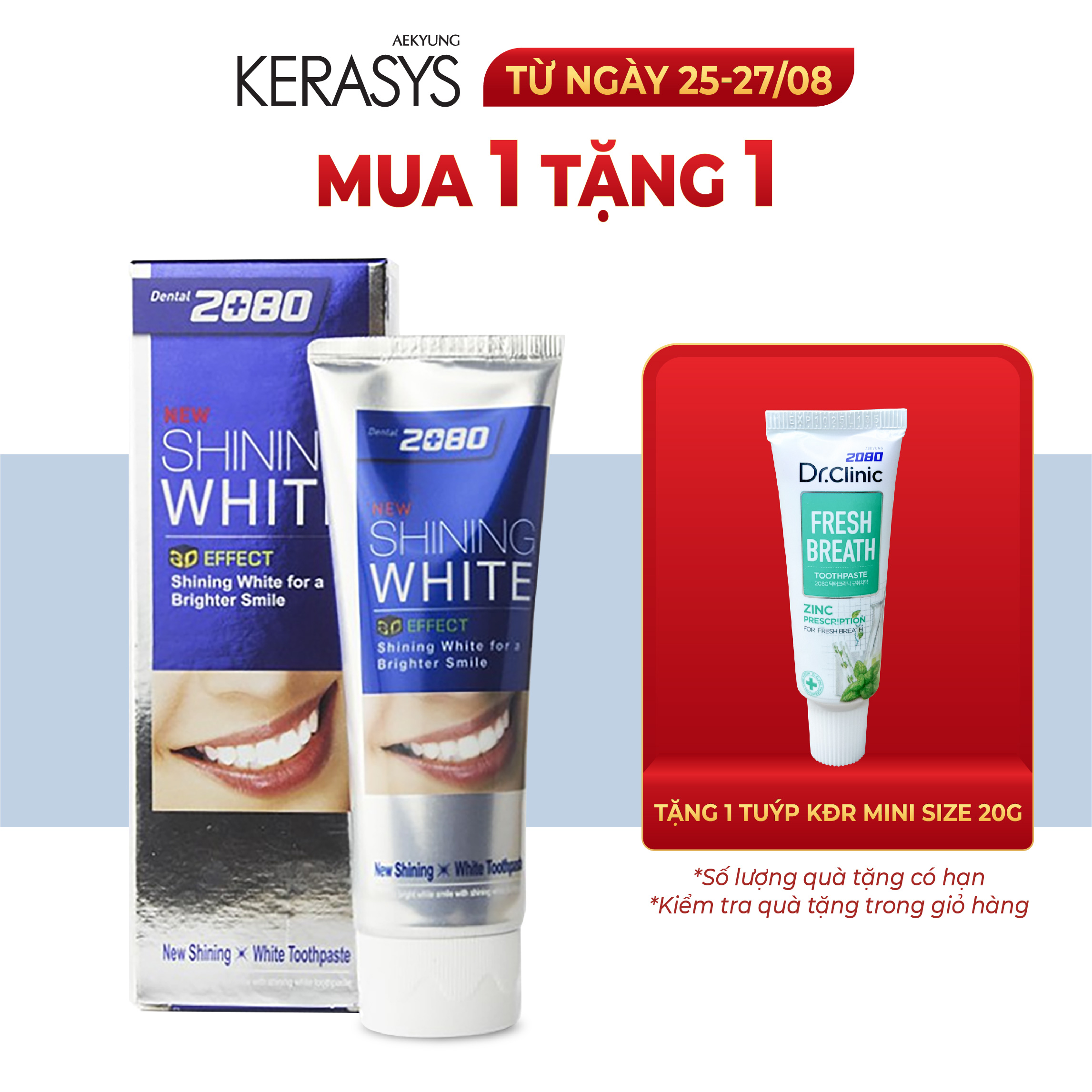 Kem đánh răng 2080 Shining White 3D Effect Hàn Quốc làm trắng răng chuyên biệt 100g