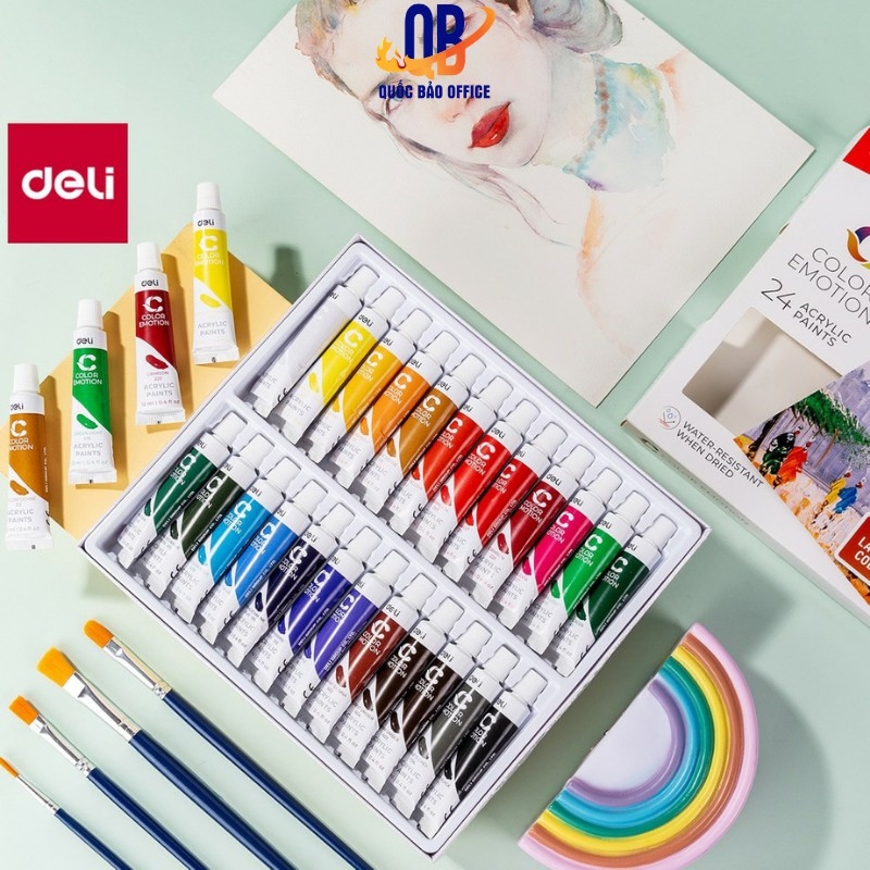 Hot sale màu nước gouache dạng tuýp 12ml deli - 5/12/24 màu - 1 hộp - ec11