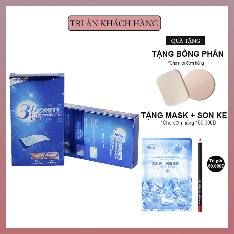 Miếng dán trắng răng KHUYẾN MÃI 3 NGÀY 3D White Teeth Whitening Strip làm trắng răng nhanh chóng tiện lợi dễ sử dụng 1 hộp 7 miếng (BẢO HÀNH 1 ĐỔI 1)