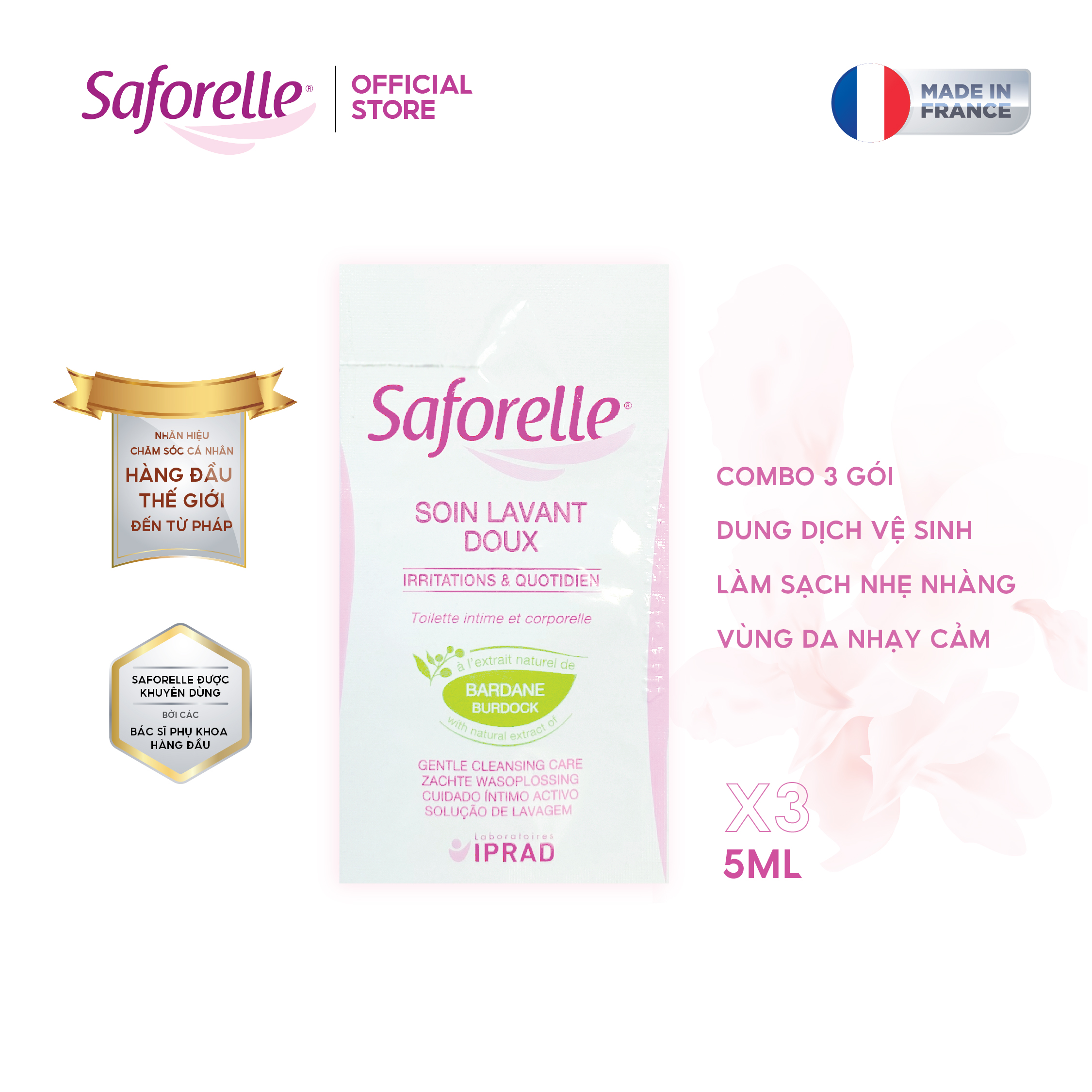Dung dịch vệ sinh phụ nữ Saforelle Gentle Cleansing Care cao cấp làm sạch