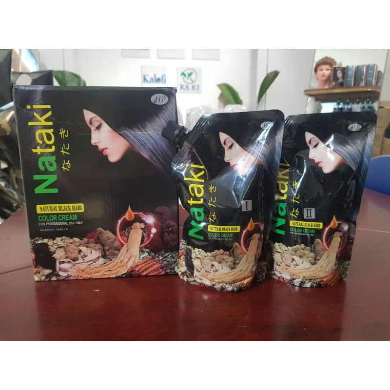 Thuốc nhuộm đen phủ bạc nataki 500mlx2 cover gray hair dye cream