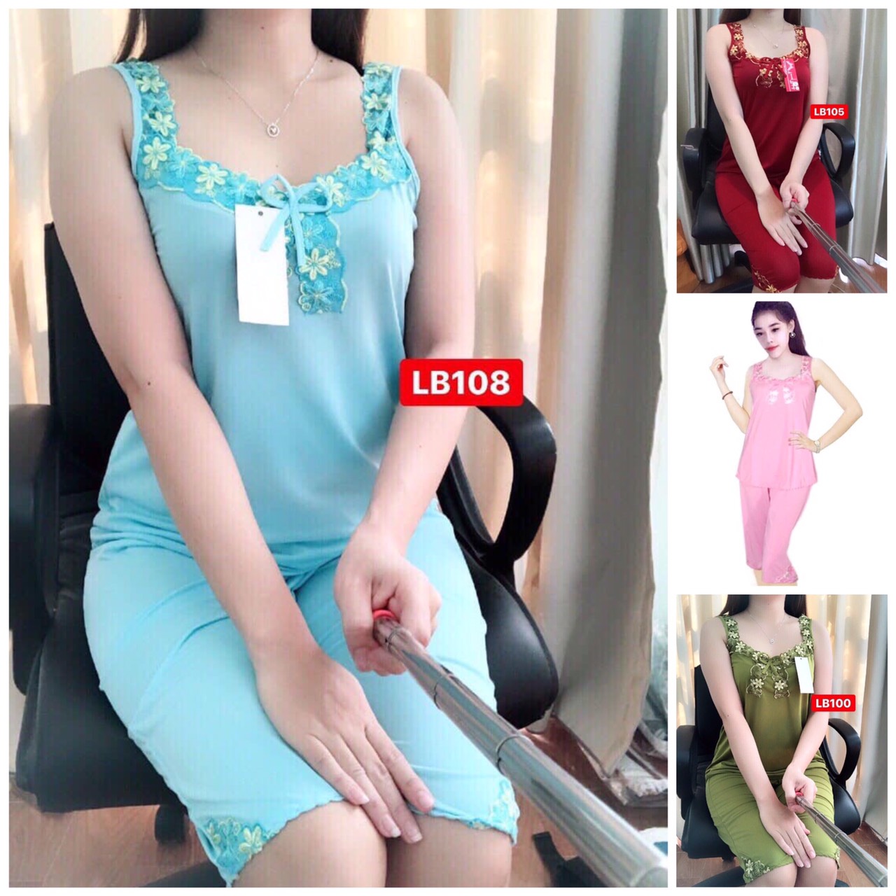Bộ mặc nhà thun lạnh cực mát nhiều màu, Đồ Bộ Lửng Mặc Nhà