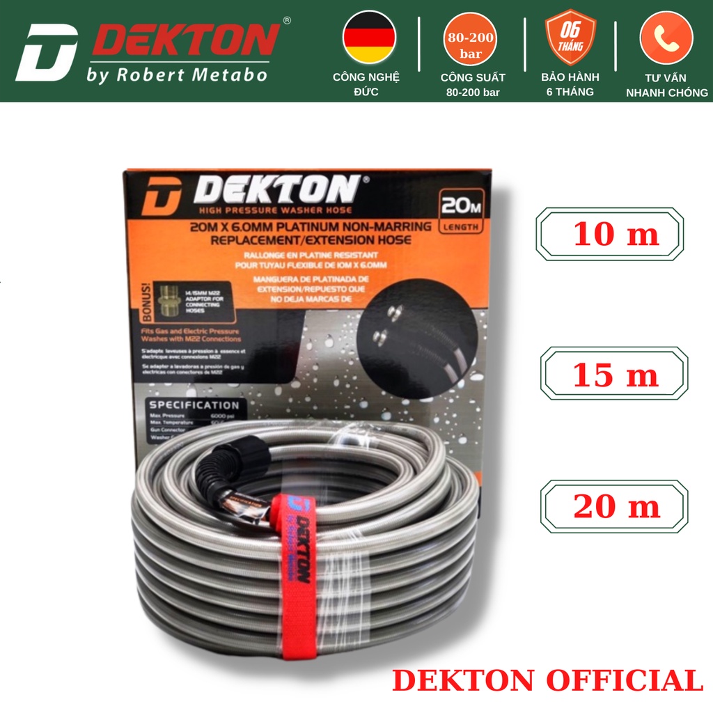 Dây xịt rửa xe áp lực dekton 10-15-20m dùng cho máy rửa xe mini gia đình