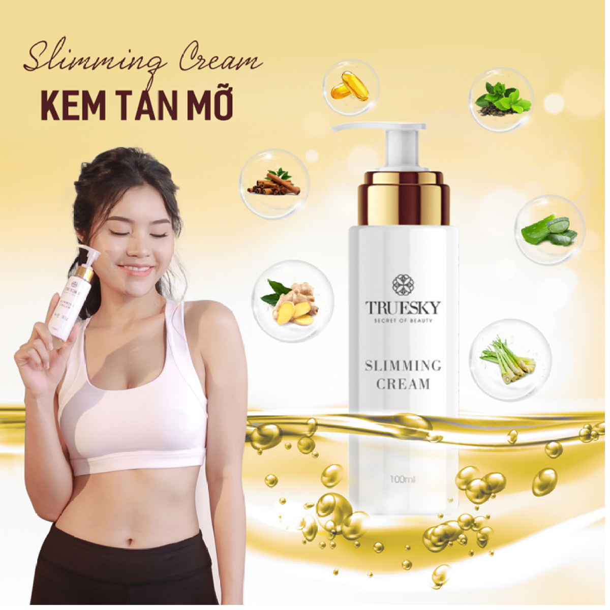 Kem Tan Mỡ Bụng Cấp Tốc Chiết Xuất Quế Gừng Truesky Premium Dạng Vòi Nhấn Phiên Bản Cao Cấp - Slimming Cream Giúp Đốt Cháy Mỡ Nhanh