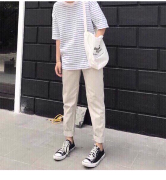 Quần baggy kaki ống suông sắn gấu