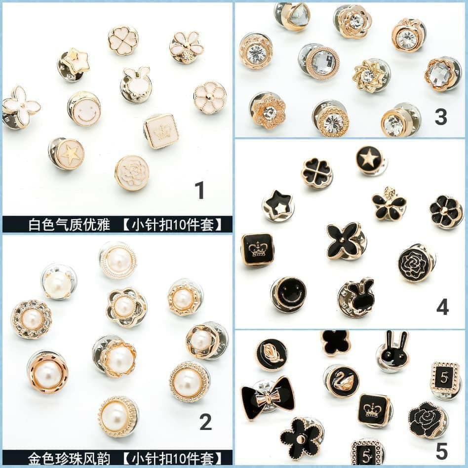 Set 10 khuy cài áo kim loại nhiều họa tiết cực xinh - khuy áo đẹp chống hở hang Dumi Shop