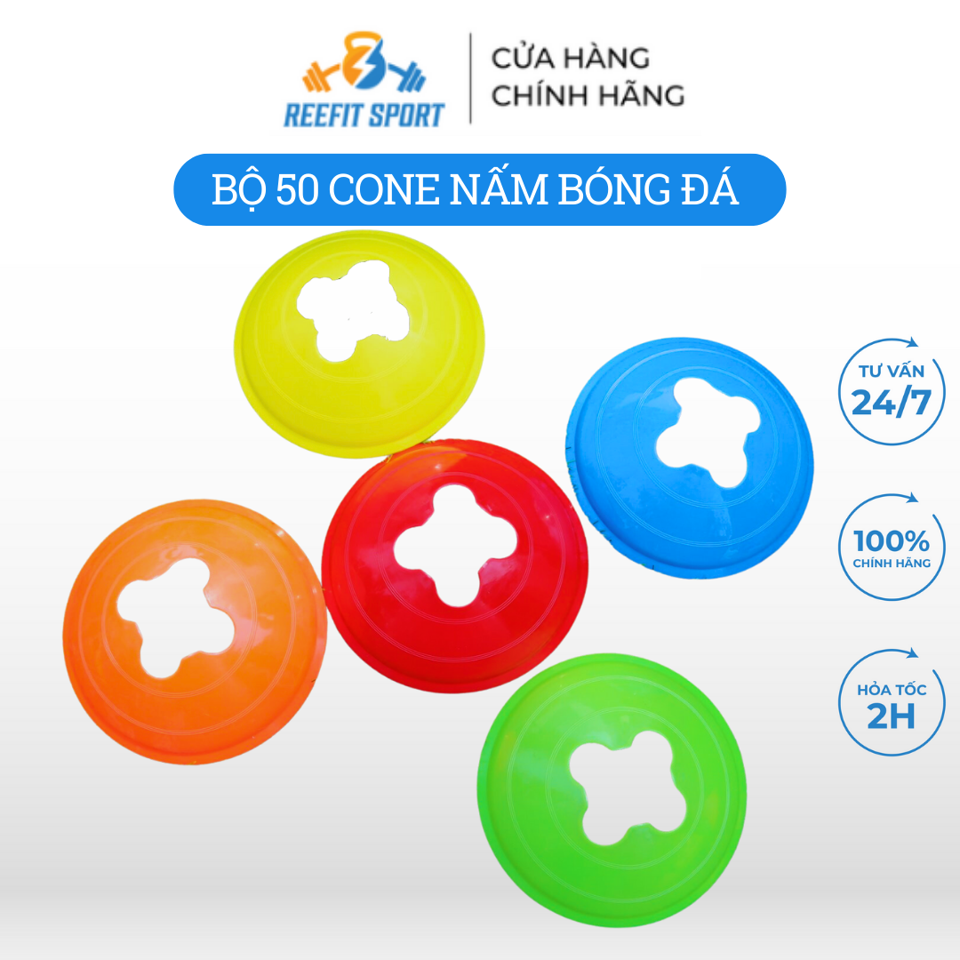 Bộ 50 cái cone chóp nấm lùn mắc cơ tập chiến thuật bóng đá nhựa mềm cao cấp nhập khẩu Reefit