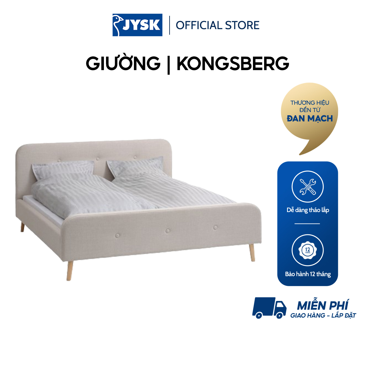 Giường | JYSK Kongsberg | gỗ công nghiệp/gỗ cao su | be | R90/160/180xD200cm