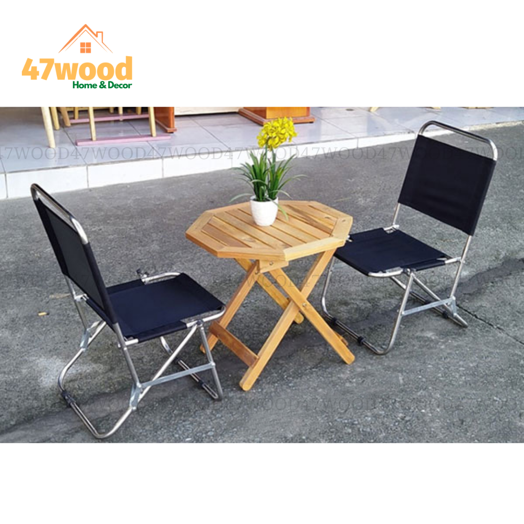 Bộ bàn cafe ngoài trời 47wood - Bàn ghế để hành lang, ban công xếp gọn