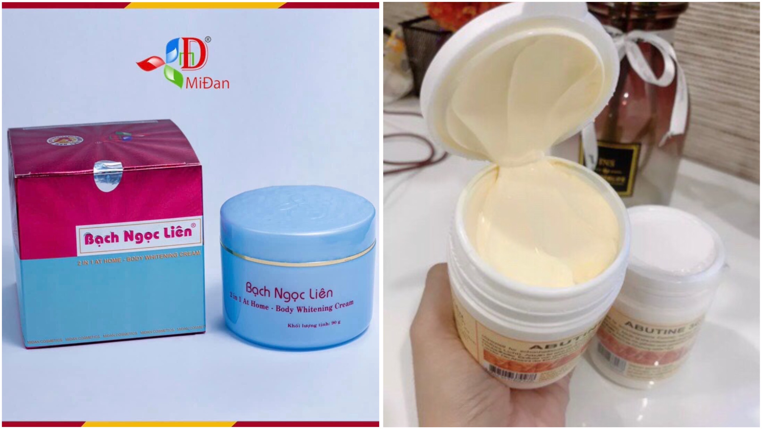 Chính hãng- bộ kem dưỡng trắng da body bạch ngọc liên xanh +kem kích trắng abutine 3c3 250gr