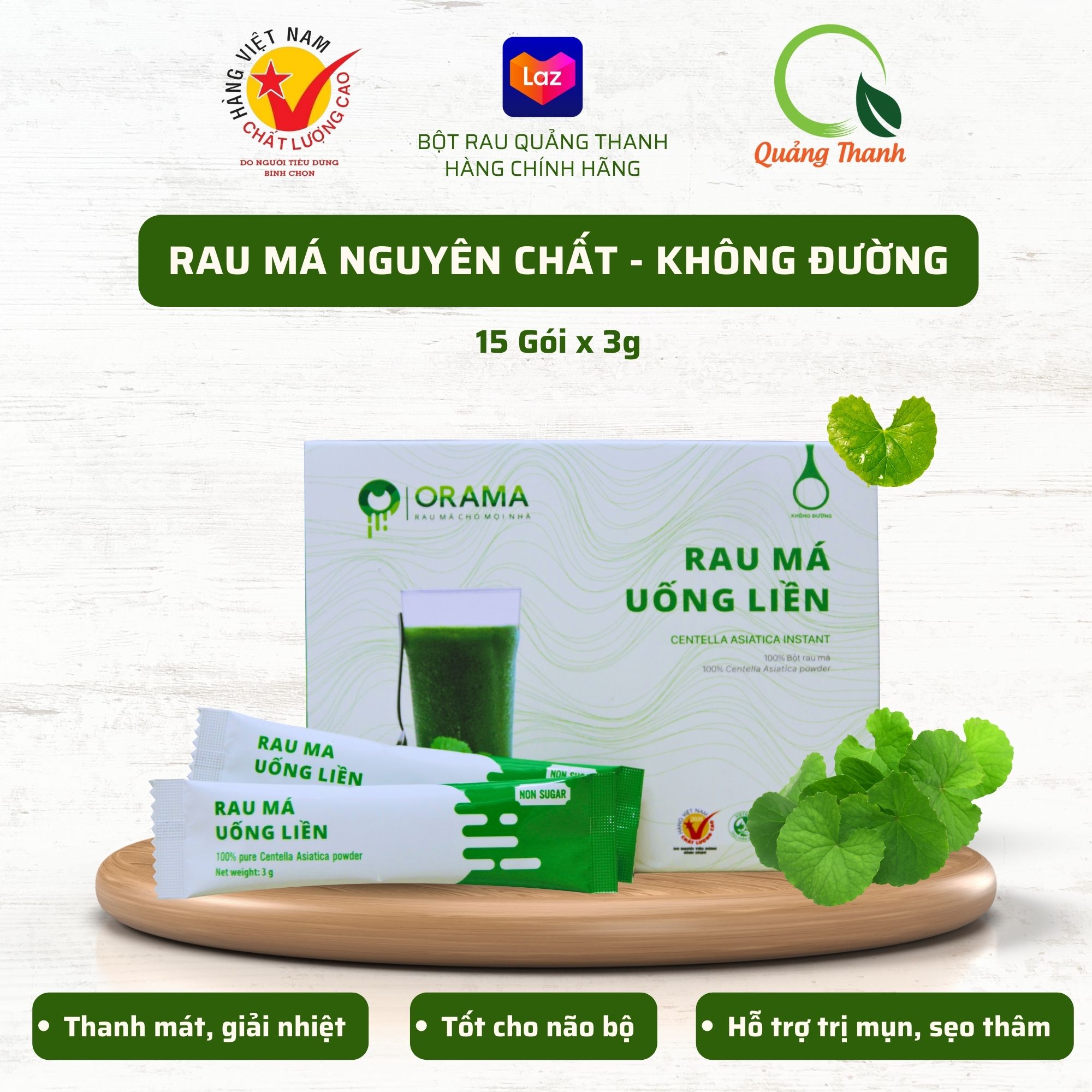Bột Rau Má Uống Liền ORAMA không đường - 3g x 15 gói/hộp - rau má tươi nguyên chất tăng cường dinh dưỡng