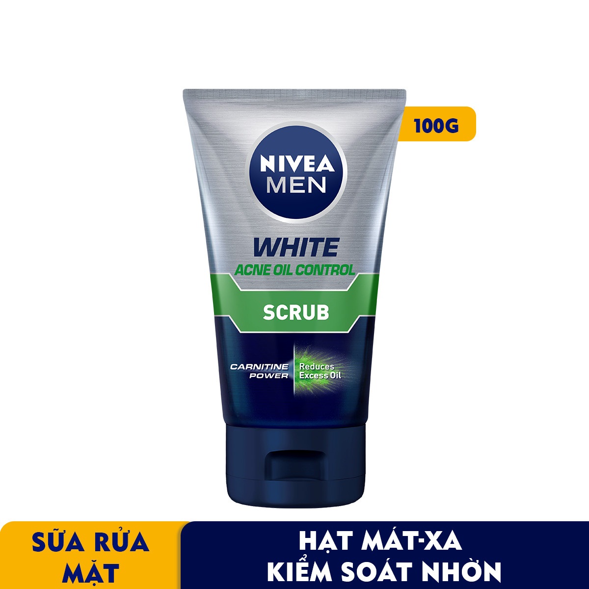NIVEA - Sữa rửa mặt Nivea Men White Acne oil control - kiểm soát nhờn chứa hạt mát-xa 100g