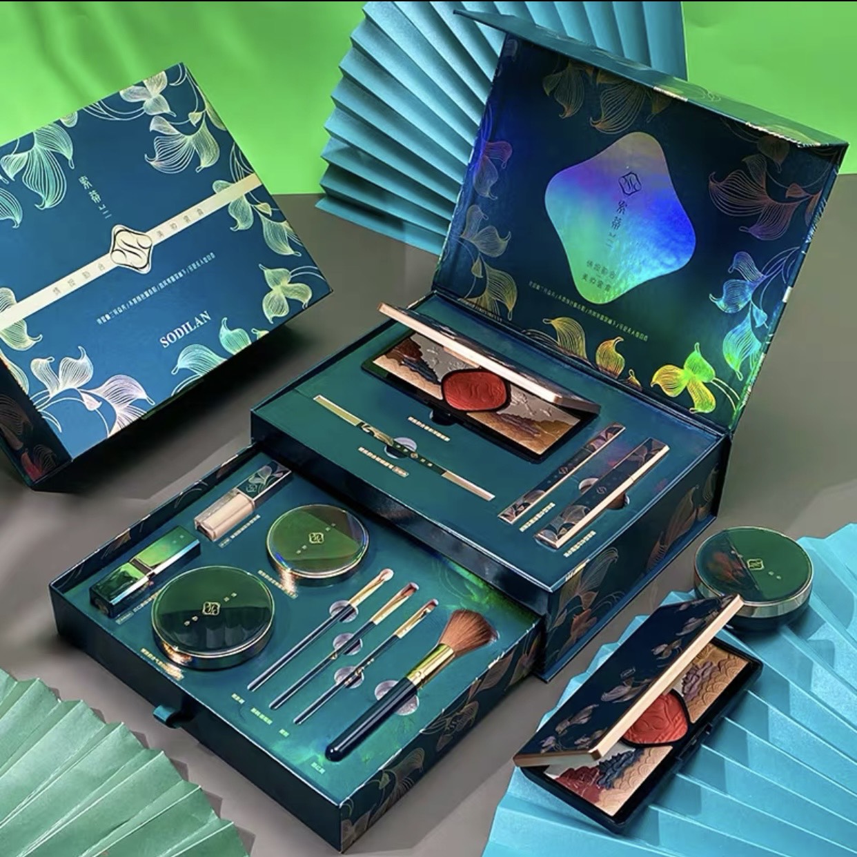 Bộ Trang điểm nội địa Trung đầy đủ 12 món SODILAN hàng chính hãng, hộp kéo 2 tầng + Tặng kèm túi đựng đẹp