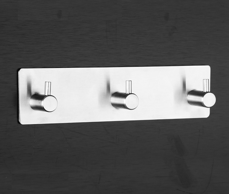 Móc treo quần áo Inox 304, Thanh 3 móc Inox nguyên khối lắp dặt dính tường không cần khoan - Bảo Hành 1 Đổi 1