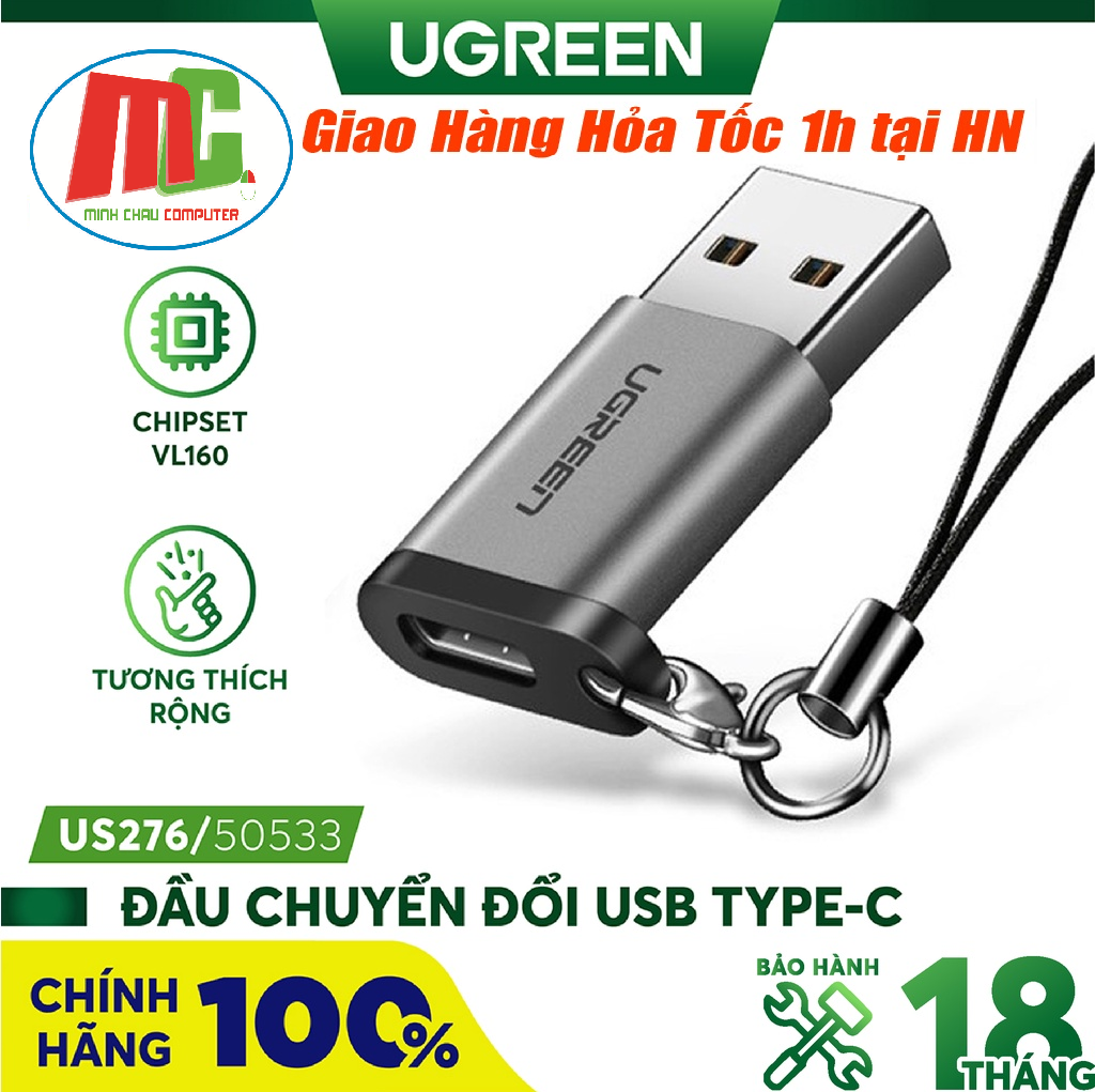 Đầu chuyển usb 3.0 to usb type-c ugreen 50533 cao cấp - hàng chính hãng