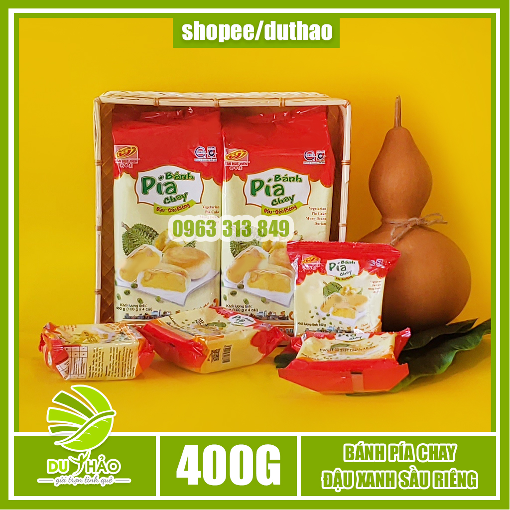 Bánh pía chay đậu xanh sầu riêng truyền thống Tân Huê Viên 400g, đặc sản Sóc Trăng