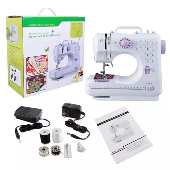 Máy May Công Nghiệp, Máy Khâu Mini Gia Đình 12 Kiểu May Fhsm 505a Có Đèn – Tặng Bàn Đạp Chân Phiếu Bảo Hành 1 Năm Toàn Quốc