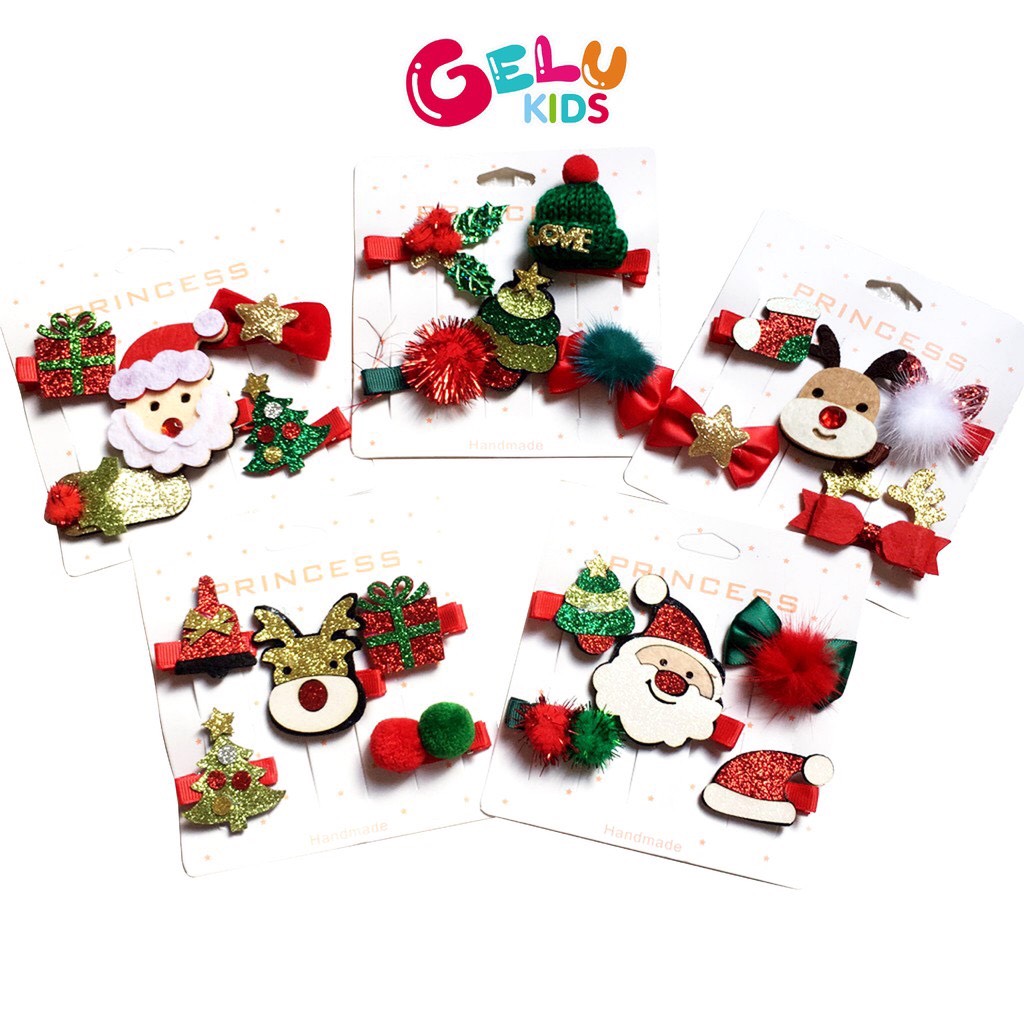 Bộ kẹp tóc cho bé gái, Set 5 Kẹp tóc noel xinh xắn dễ thương cho bé-PK104