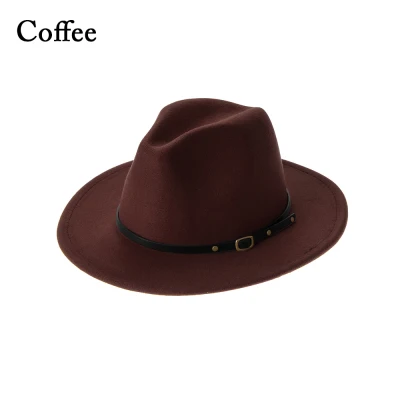 DOYOURS Vintage with Belt Buckle Wide Brim Autumn Winter Panama Jazz Hat Felt Fedora Hats Outback Hat Cowboy Hat (11)