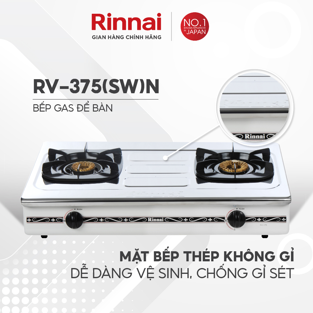 Bếp gas đôi  Rinnai RV-375(SW)N ( trắng ), bếp ga rinnai chính hãng, tặng dây gas VN