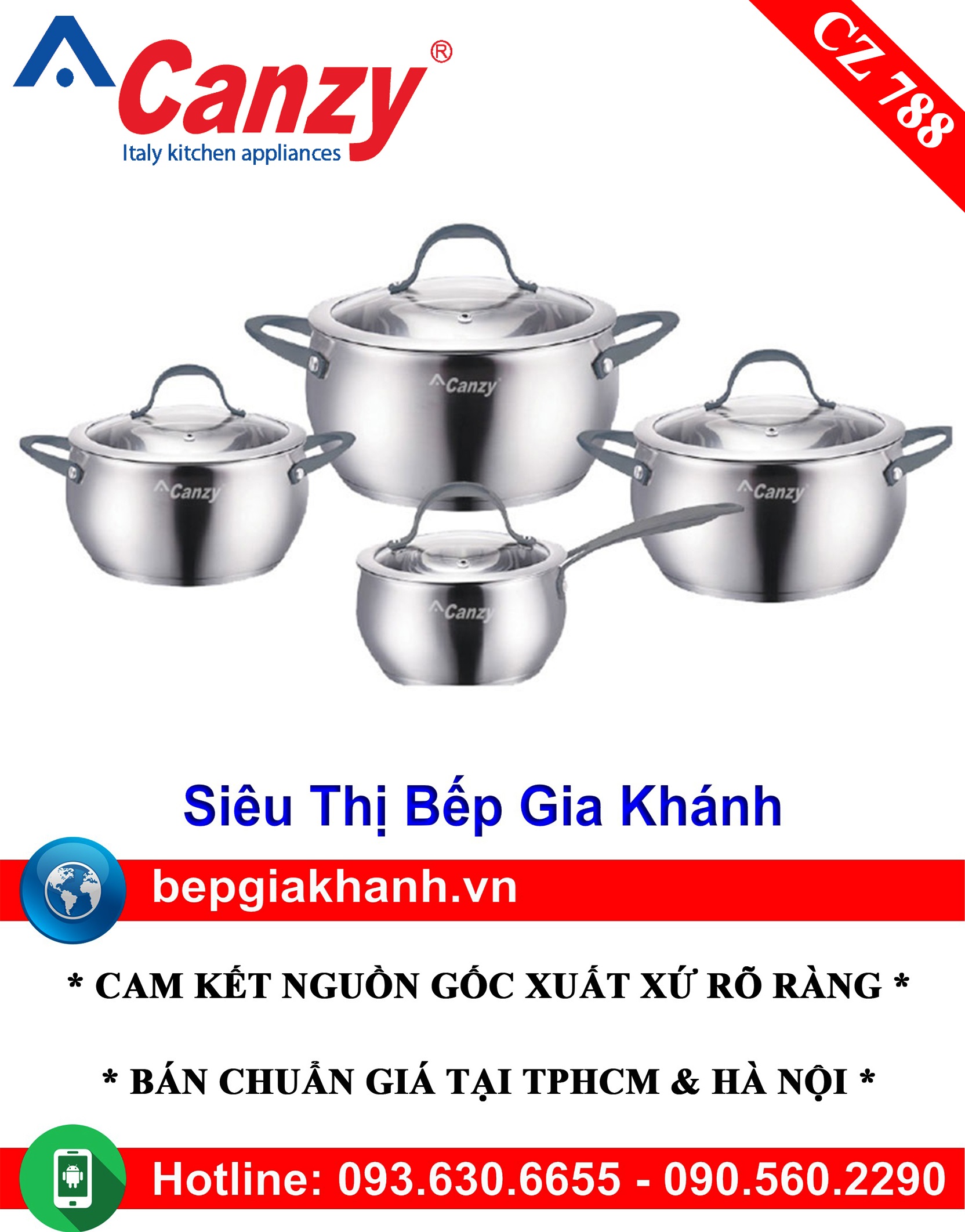 Bộ nồi từ cao cấp Canzy Potenza CZ 788 bộ nồi bếp từ bộ nồi đáy từ bộ nồi điện từ bộ nồi chảo từ bộ nồi từ bộ nồi bếp từ elo bộ nồi bếp từ elmich bộ nồi inox bộ nồi sunhouse