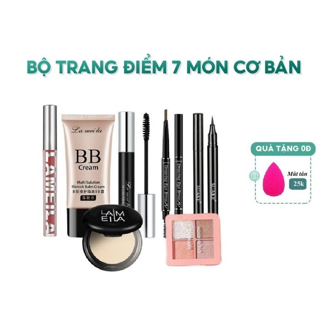 Bộ trang điểm đầy đủ lameila 7 món kem lót, phấn phủ, phấn mắt, mascara, chì kẻ mày, kẻ mắt, son