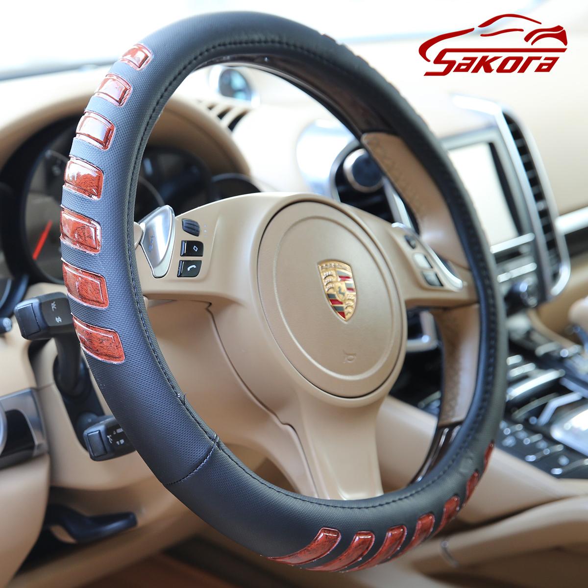 [HCM]Bọc vô lăng ô tô Bọc vô lăng da xe hơi vân nổi chất liệu da pu lớp Simili + vòng cao su （Đen）