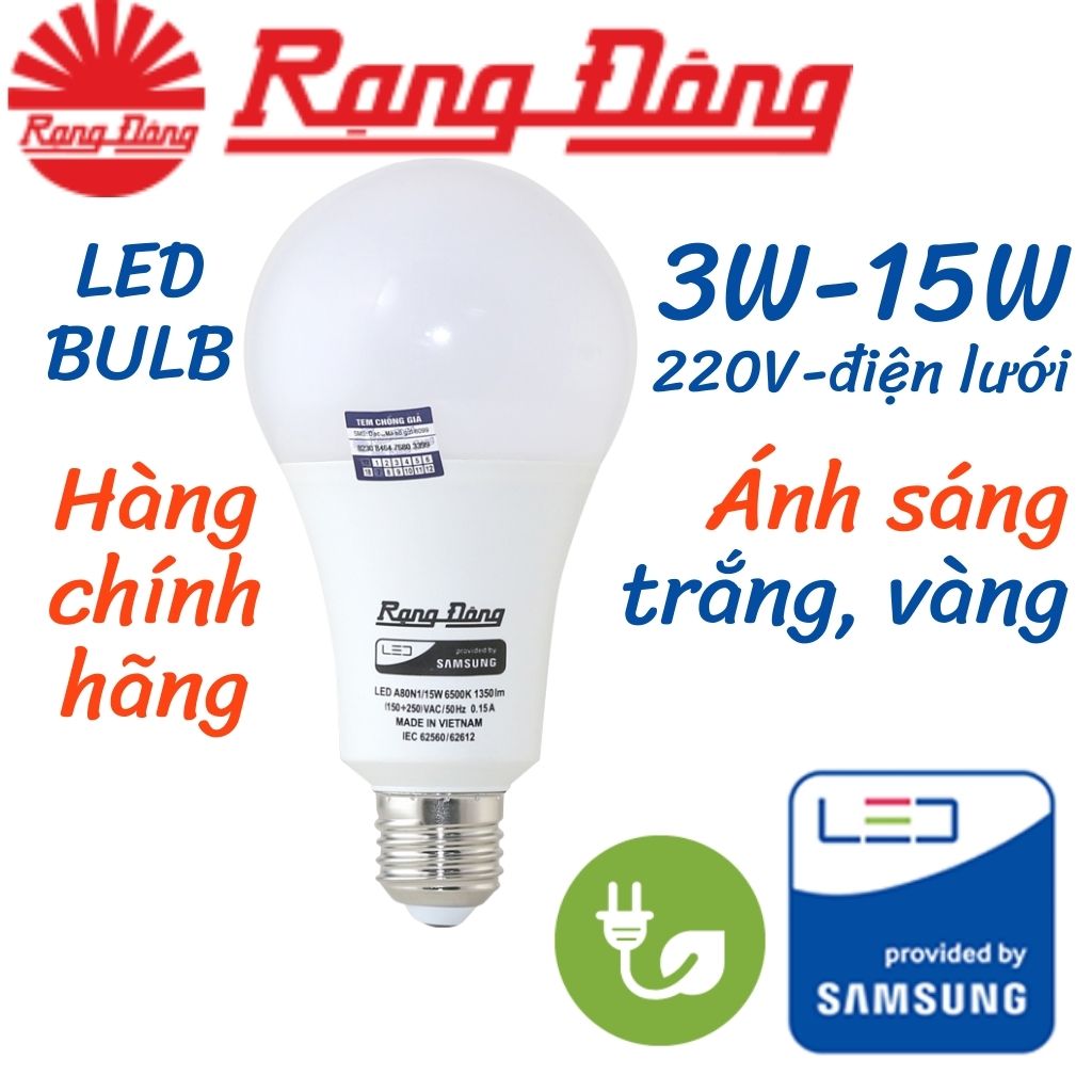 Bóng đèn Rạng Đông LED Bulb tròn 3W, 5W, 7W, 9W, 12W, 15W - Hai loại ánh sáng trắng 6500K, vàng 3000K. Freeship đơn 50K trở lên