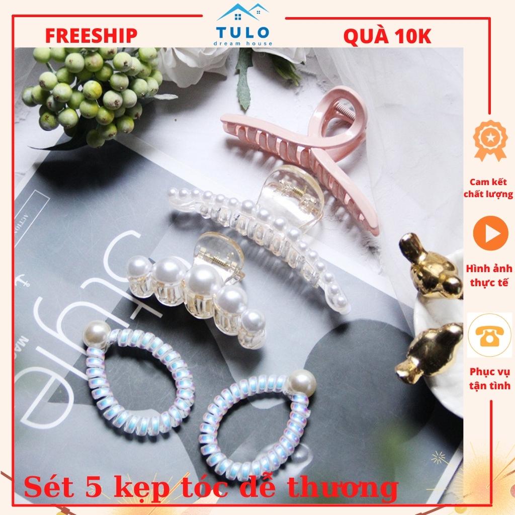 Set cặp tóc , chun tóc 5 mẫu kèm túi zip phong cách hàn quốc tulo