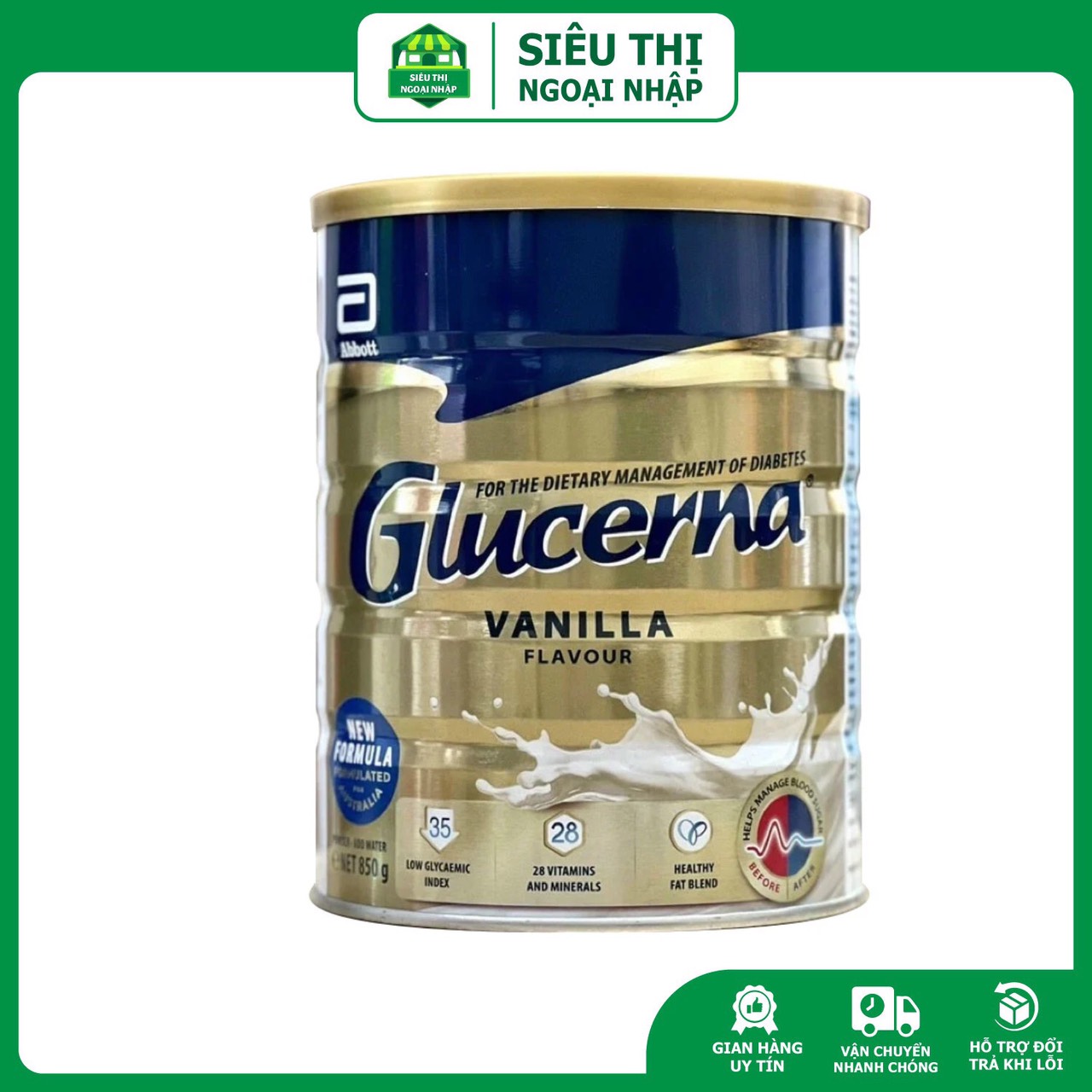 Sữa Glucerna Úc mẫu mới 850g Vani