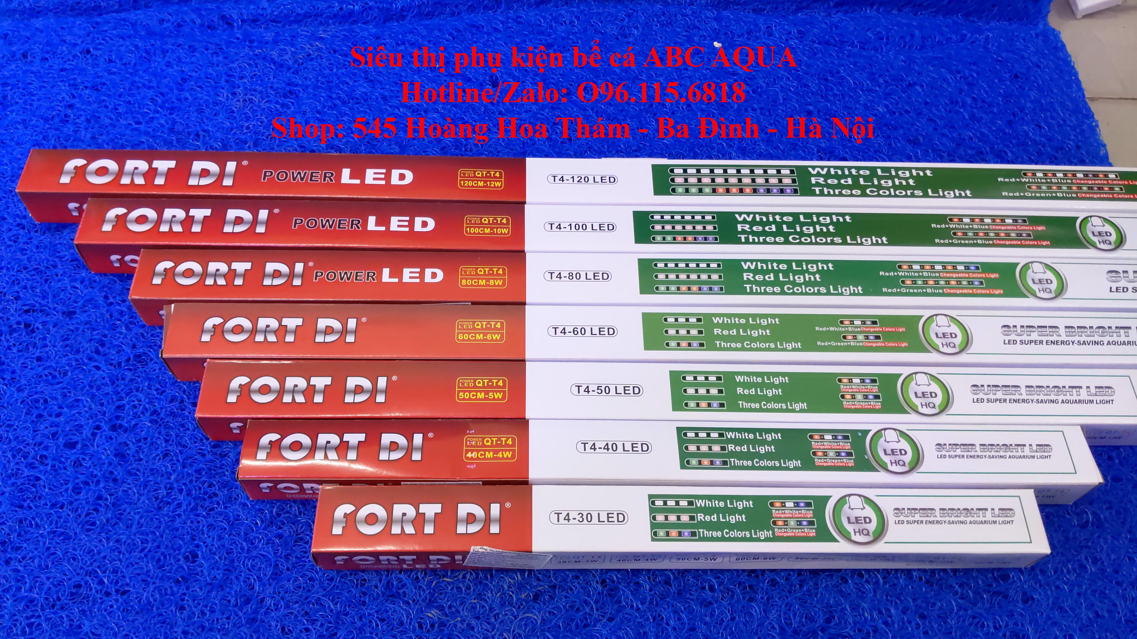 Đèn Led QT-T4 Led Fort Di cho bể cá cảnh 30cm - 40cm - 50cm - 60cm - 80cm - 100cm - 120cm - trắng, đổi màu, 3 màu, đỏ