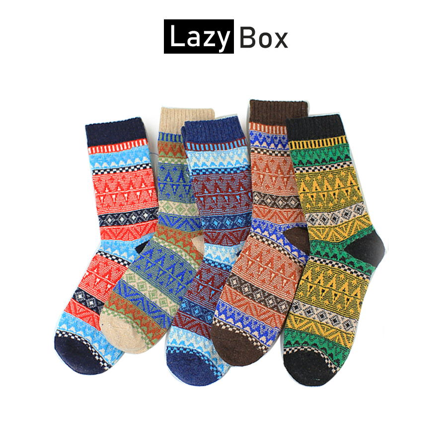 Combo 5 Tất vớ nam cổ cao thổ cẩm phong cách retro vintage