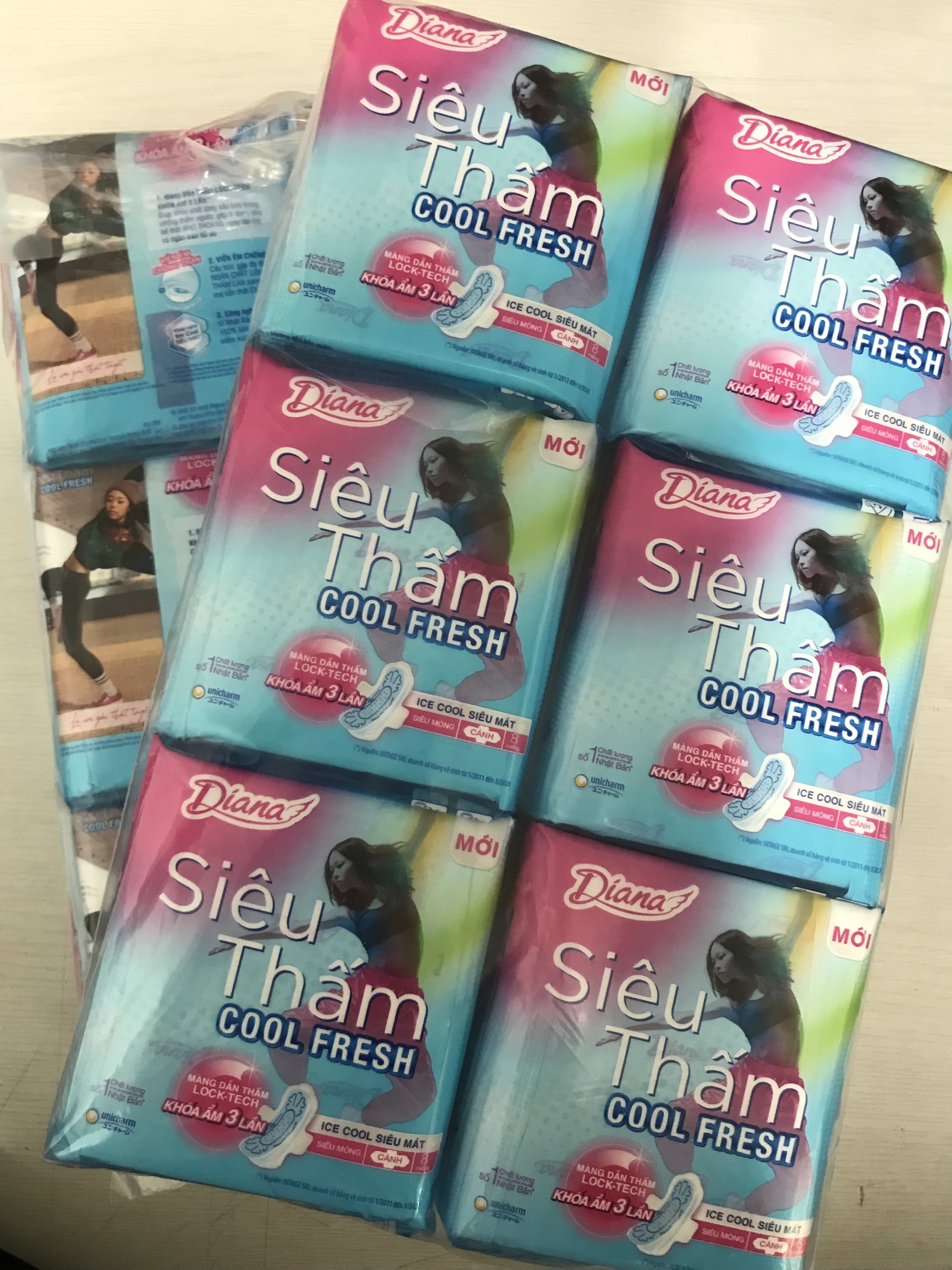 Combo 6 Gói BVS Diana Siêu Thấm Cool Fresh Siêu Mỏng Cánh/Không Cánh gói 8 Miếng