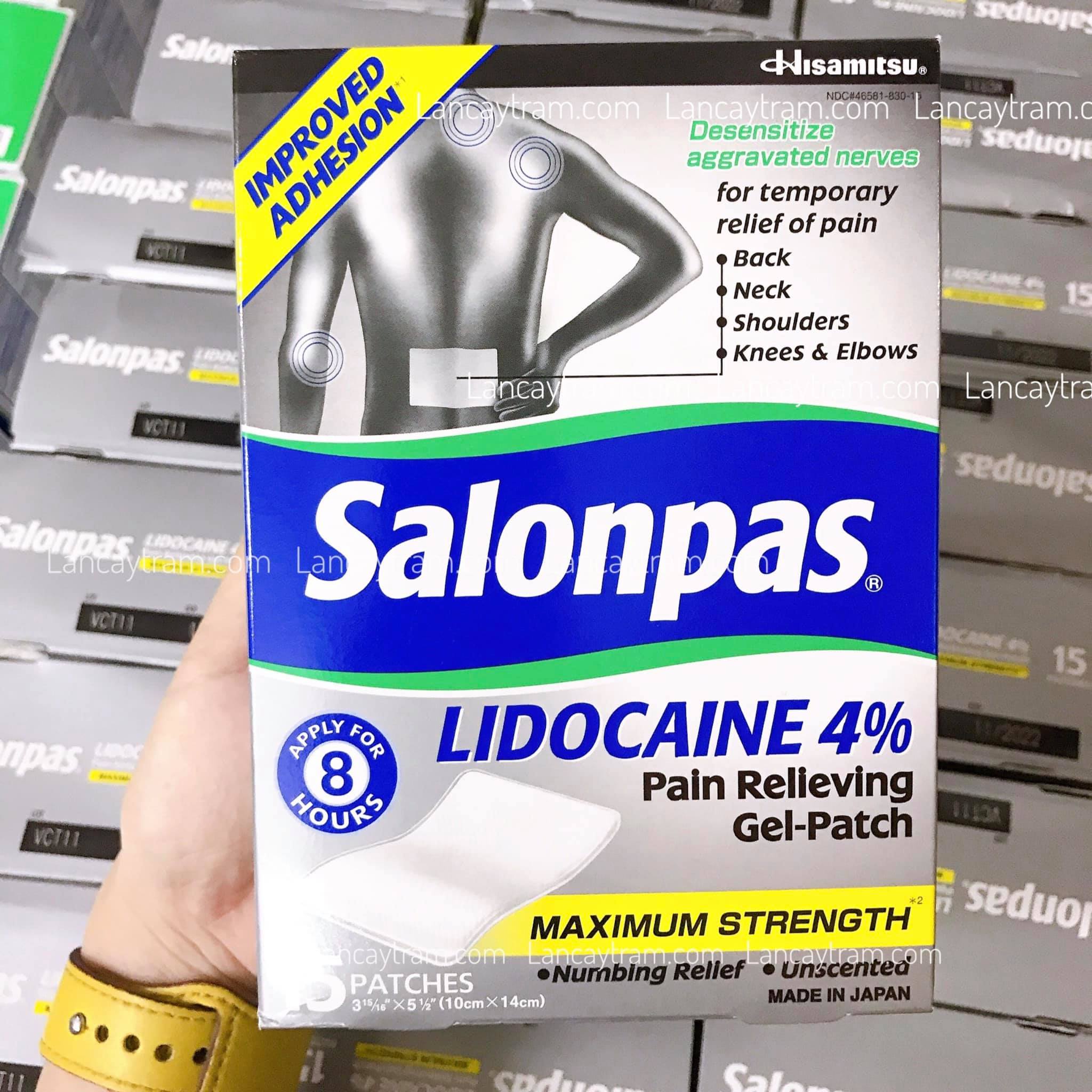 Cao dán lớn salonpas lidocaine 4% giảm đau nhanh size 10cm * 14cm