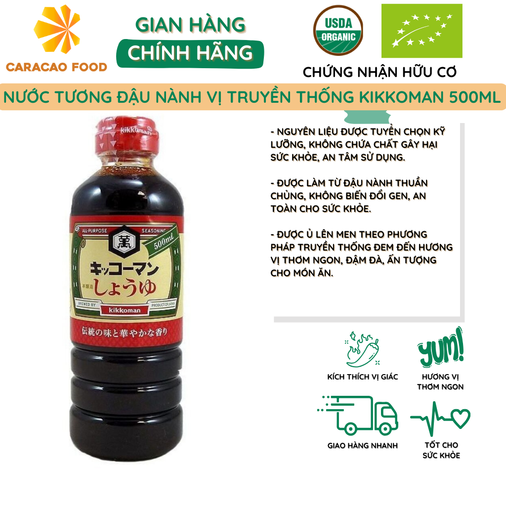 [Date 1/2025] Nước Tương Đậu Nành Vị Truyền Thống Kikkoman 500ml, Nước Tương Nhật Bản không 3-MPCD, Làm Trứng Ngâm Tương