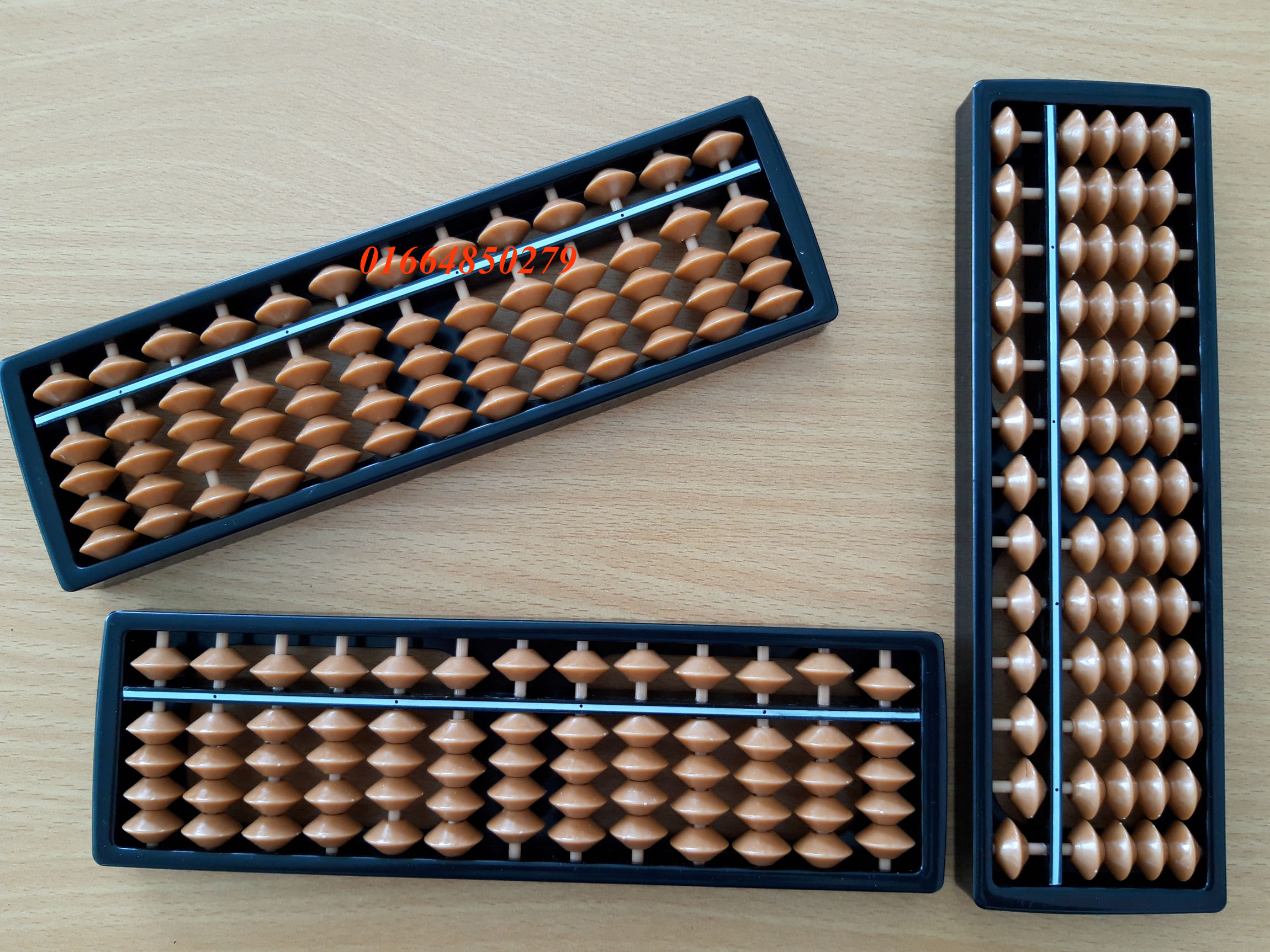 Toán Soroban, bàn tính Soroban nhựa cao cấp 13 cột màu nâu có tặng file PDF hướng dẫn học toán và nhãn vở xinh xắn