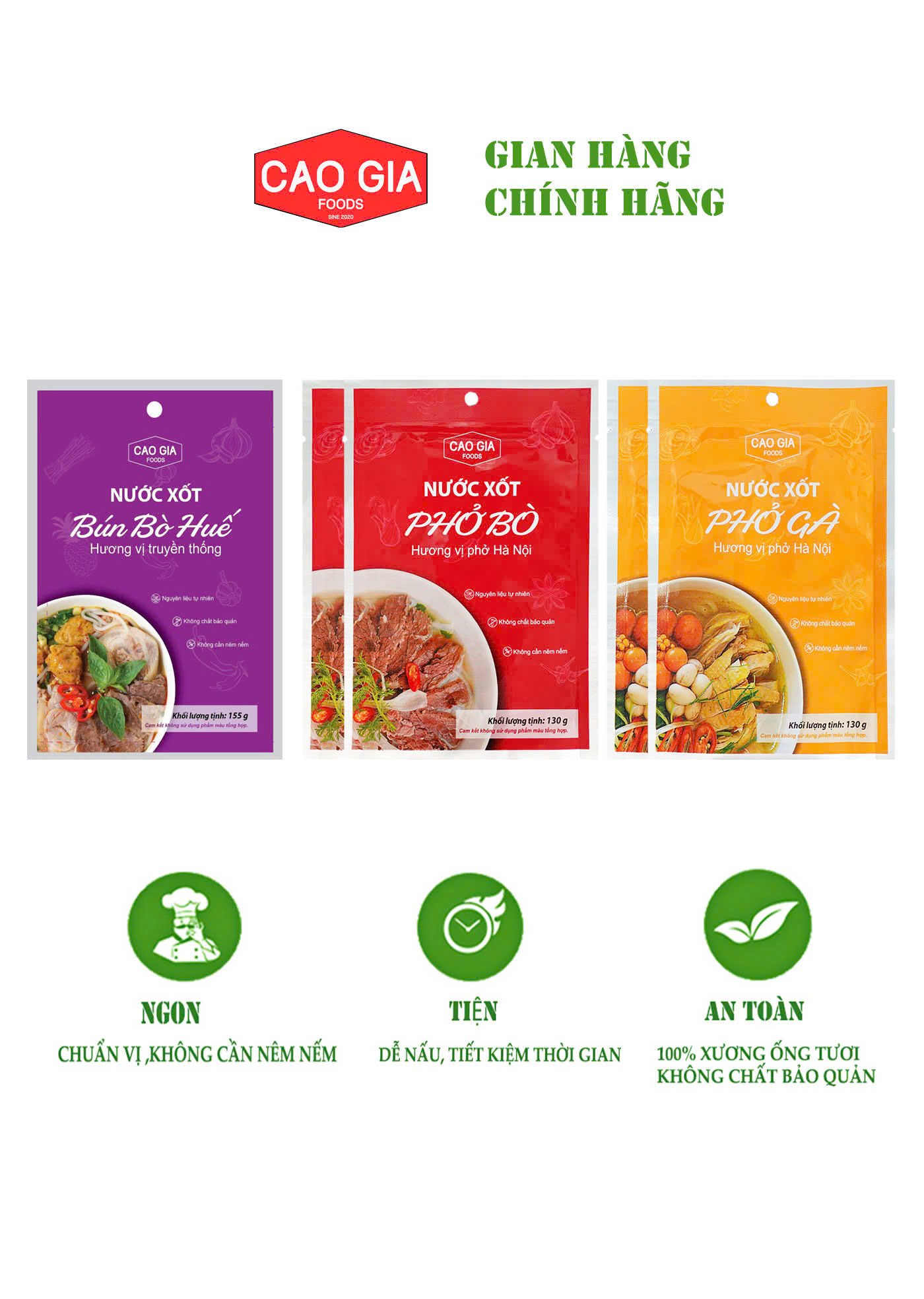 Combo Đặc Biệt 1 Bún Bò Huế + 2 Phở Bò + 2 Phở Gà - Cao Gia Foods - Hương Vị Truyền Thống Việt Nam