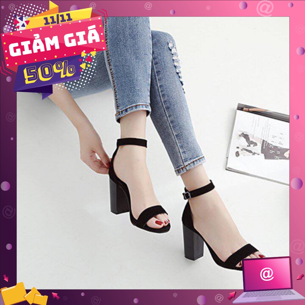 Giày cao gót sandal 7cm bản ngang đen - cg0112