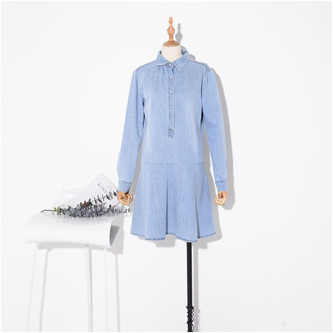 Đầm jean cổ sơ mi đuôi cá xinh xắn